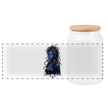 Blue Goddess of Luminous Tentacles - Panoramic Cookie Jar with Wooden Lid - white - Front