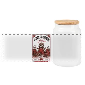 Feral Gardener Chaos Grows Well Gardening - Panoramic Cookie Jar with Wooden Lid - white - Front