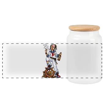 Captain Raucher at the helm - Panoramic Cookie Jar with Wooden Lid - white - Front