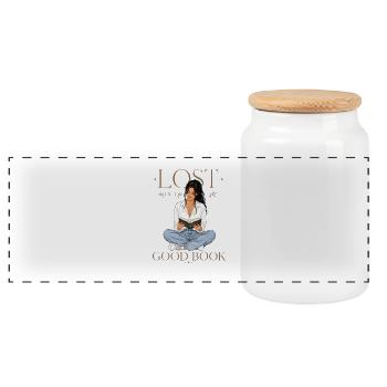 Books Book Love Reading - Panoramic Cookie Jar with Wooden Lid - white - Front