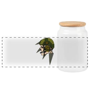 Skull Soldier Helmet Design with Headset - Panoramic Cookie Jar with Wooden Lid - white - Front