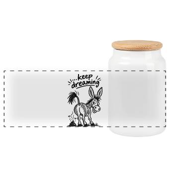 Black and white cartoon donkey with a big grin - Panoramic Cookie Jar with Wooden Lid - white - Front