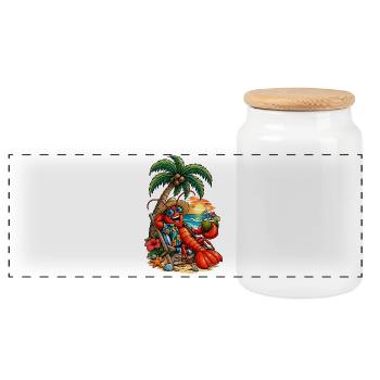 Hawaiian lobster on the beach - Panoramic Cookie Jar with Wooden Lid - white - Front