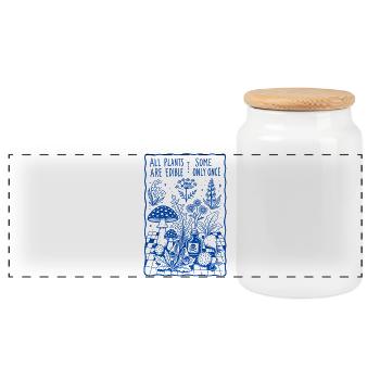 All Plants Are Edible Some Only Once Gardening - Panoramic Cookie Jar with Wooden Lid - white - Front