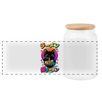 Kawaii Katzen Ramen Anime - Panorama Keksdose mit Holzdeckel - Weiß - Vorne