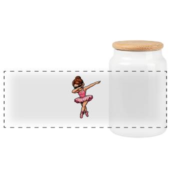 Dabbing brunette ballerina - Panoramic Cookie Jar with Wooden Lid - white - Front