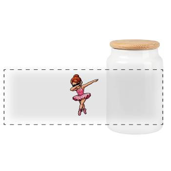 Dabbing redhead ballerina - Panoramic Cookie Jar with Wooden Lid - white - Front