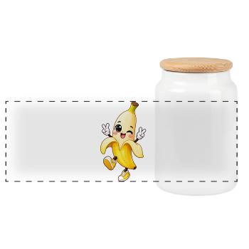 Winking Banana Cartoon Vibe - Panoramic Cookie Jar with Wooden Lid - white - Front