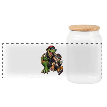 Dino & Cat: Sunglasses Duo - Panoramic Cookie Jar with Wooden Lid - white - Front
