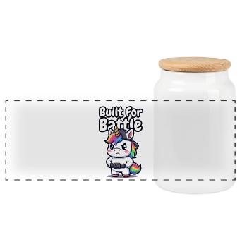 Built For Battle Unicorn - Panoramic Cookie Jar with Wooden Lid - white - Front