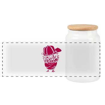 Hip Hopper Owl - Panoramic Cookie Jar with Wooden Lid - white - Front