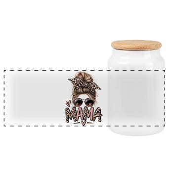 Leopard Mom Style - Panoramic Cookie Jar with Wooden Lid - white - Front