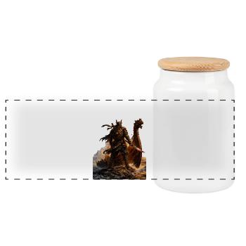 Dragonbound Warrior of the Sea - Panoramic Cookie Jar with Wooden Lid - white - Front