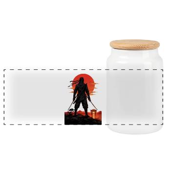 Ninja au Coucher du Soleil près de la Porte Torii - Boîte à biscuits avec couvercle en bois - blanc - Devant