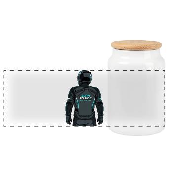 Motorcyclist - Born To Ride - Panoramic Cookie Jar with Wooden Lid - white - Front