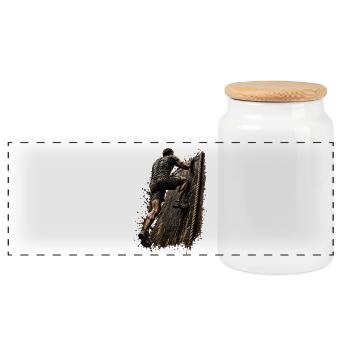 Mud Master - Obstacle - Teamwork - Panoramic Cookie Jar with Wooden Lid - white - Front