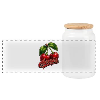 Cherries - Panoramic Cookie Jar with Wooden Lid - white - Front