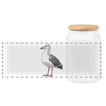 Seagull - Panoramic Cookie Jar with Wooden Lid - white - Front