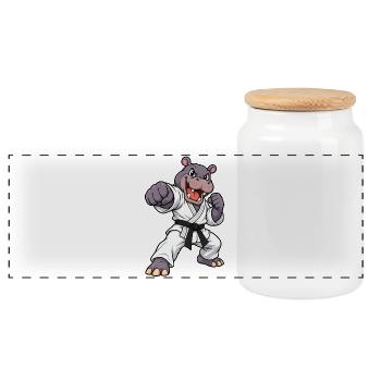 Hippopotame fort en karaté - Boîte à biscuits avec couvercle en bois - blanc - Devant