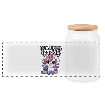 Unicorn Fitness Sparkle - Panoramic Cookie Jar with Wooden Lid - white - Front