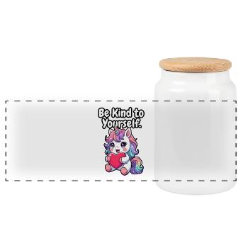Be Kind to Yourself Unicorn - Panoramic Cookie Jar with Wooden Lid - white - Front