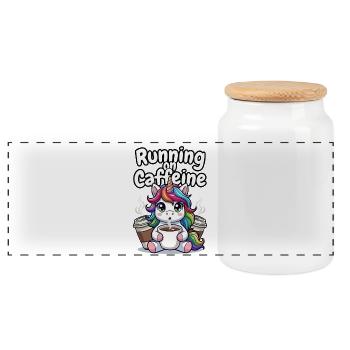 Caffeine Fueled Unicorn - Panoramic Cookie Jar with Wooden Lid - white - Front