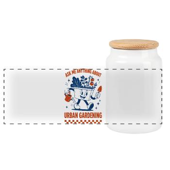 Urban Gardening Plant Party Grow Good Feel Good - Panoramic Cookie Jar with Wooden Lid - white - Front
