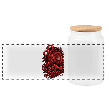 Leo Red Lion Zodiac Crown - Panoramic Cookie Jar with Wooden Lid - white - Front