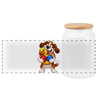 Excited Dog Squeaky Toy Overload - Panoramic Cookie Jar with Wooden Lid - white - Front