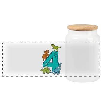 4th Birthday Dinosaur 4 Years - Panoramic Cookie Jar with Wooden Lid - white - Front