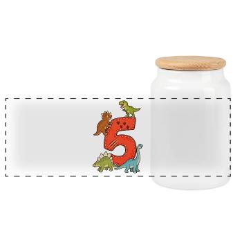 5th Birthday Dinosaur - Panoramic Cookie Jar with Wooden Lid - white - Front