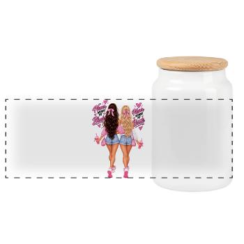 Never Without My Blonde, Never Without My Brunette - Panoramic Cookie Jar with Wooden Lid - white - Front