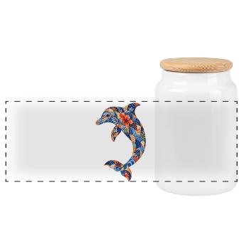 Patchwork dolphin with floral power - Panoramic Cookie Jar with Wooden Lid - white - Front