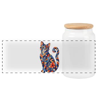 Patchwork Cat Floral Pattern - Panoramic Cookie Jar with Wooden Lid - white - Front