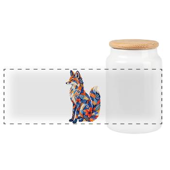 Patchwork Fox Floral Pattern - Panoramic Cookie Jar with Wooden Lid - white - Front