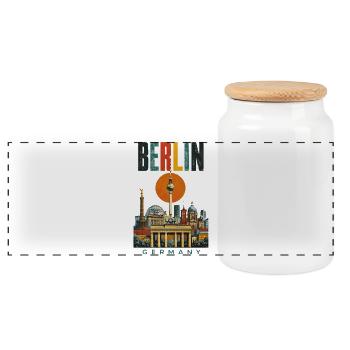 Berlin Germany Retro City Skyline - Panoramic Cookie Jar with Wooden Lid - white - Front