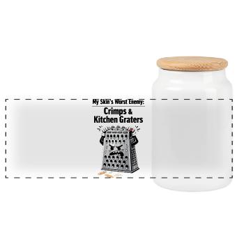 My Skin's Worst Enemy: Crimps & Kitchen Graters - Panoramic Cookie Jar with Wooden Lid - white - Front