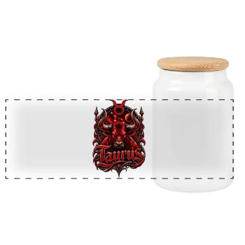 Crimson Taurus Constellation Emblem - Panoramic Cookie Jar with Wooden Lid - white - Front