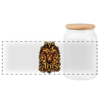Aries Gold Ram Nebula - Panoramic Cookie Jar with Wooden Lid - white - Front