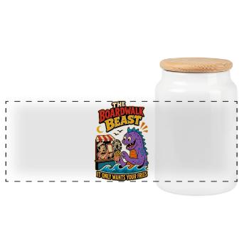 Boardwalk Beast – Funny French Fries Monster - Panoramic Cookie Jar with Wooden Lid - white - Front