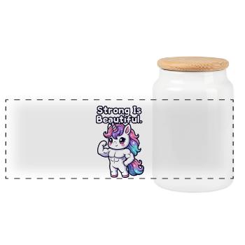 Fort est une licorne belle - Boîte à biscuits avec couvercle en bois - blanc - Devant