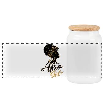 Afro Girl Dorée – Élégance Noire - Boîte à biscuits avec couvercle en bois - blanc - Devant