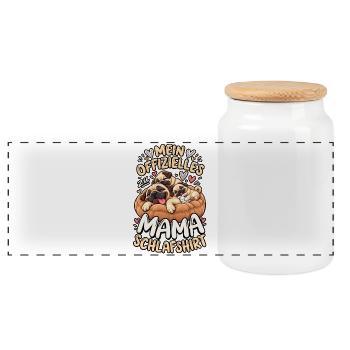 Mamas Offizielles Schlafshirt mit Mops - Panorama Keksdose mit Holzdeckel - Weiß - Vorne