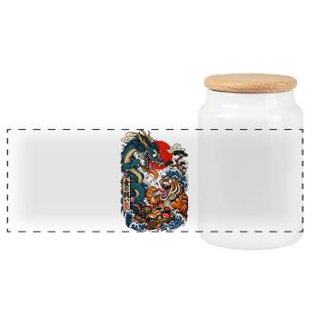 Drachen-Tiger Sushi Schlacht - Panorama Keksdose mit Holzdeckel - Weiß - Vorne