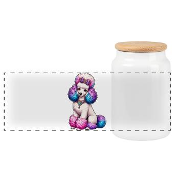 Bunter Pudel mit Schmuck Illustration - Panorama Keksdose mit Holzdeckel - Weiß - Vorne
