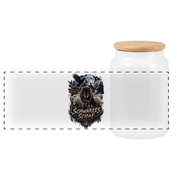 Schwarzes Schaf Wolf Dark Fantasy Shirt - Panorama Keksdose mit Holzdeckel - Weiß - Vorne