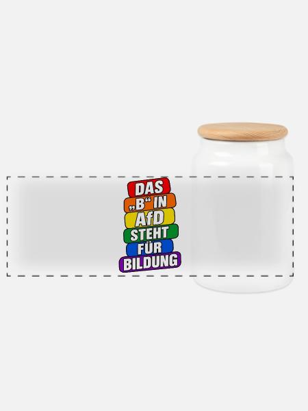 Das B in AfD steht für Bildung – Satire - Panorama Keksdose mit Holzdeckel - Weiß