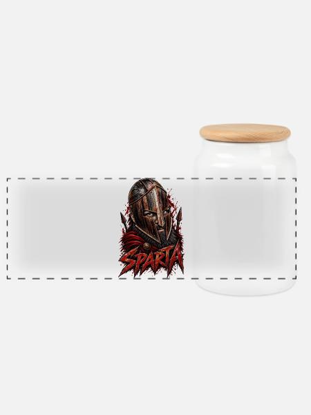 Spartanische Kriegermasken-Illustration - Panorama Keksdose mit Holzdeckel - Weiß