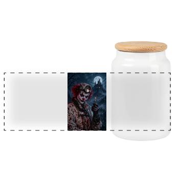 Unheimlicher Clown-Chirurg – Halloween-Horror - Panorama Keksdose mit Holzdeckel - Weiß - Vorne