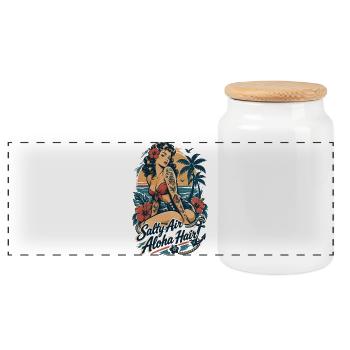 Salty Air Aloha Hair Pin-Up im Sailor Jerry Stil - Panorama Keksdose mit Holzdeckel - Weiß - Vorne